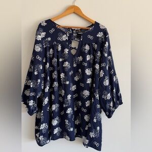 HELLO KITTY Blouse Size 4 Navy Floral Bow Print Cottagecore Y2K Grunge